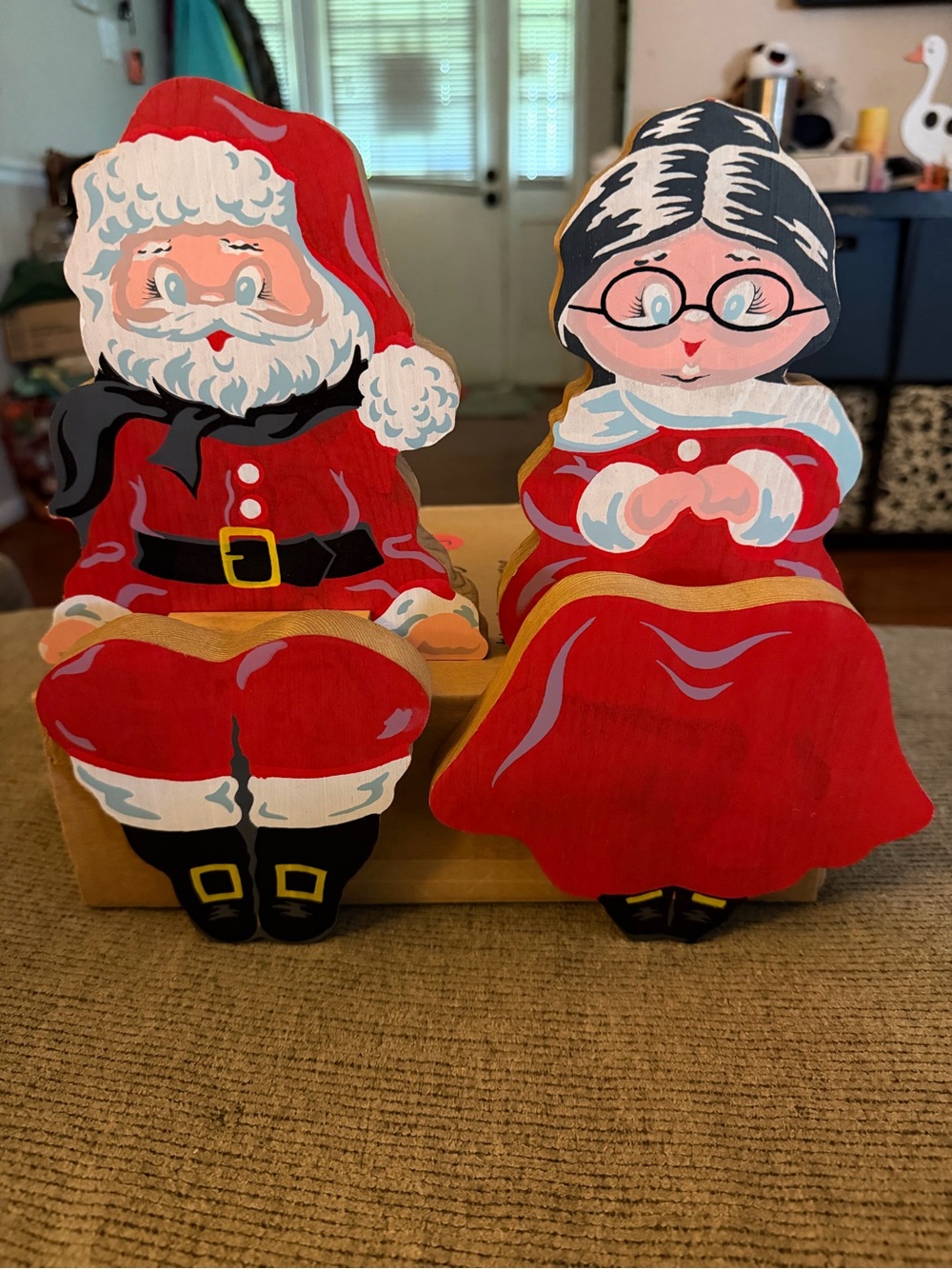 Holiday Santa & Mrs. Claus Wooden shelf sitters